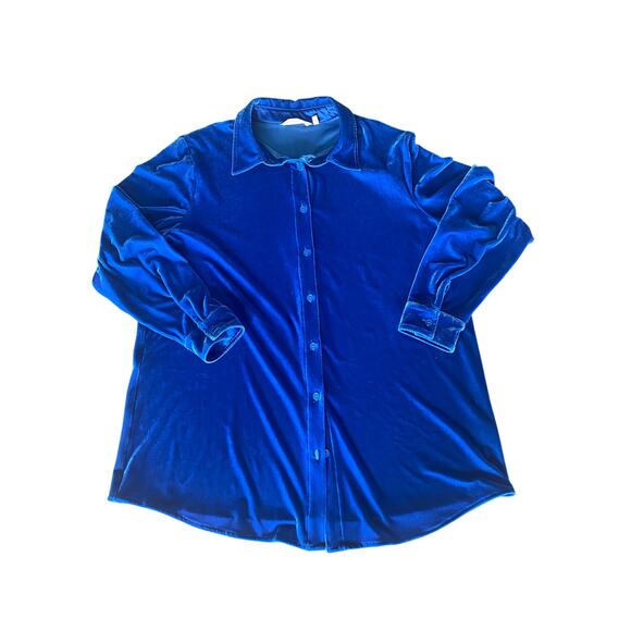 Soft Surroundings Blue Velvet Boyfriend Tunic Button Front Size XL Blouse - Picture 1 of 8
